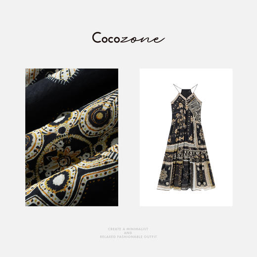 COCO ZONE 刘一一“图腾裙” 100棉复古植物花朵图案连衣裙CD2A1161 商品图6