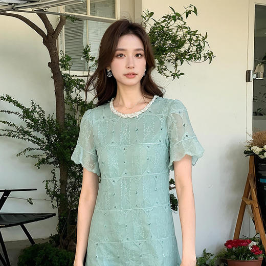 奢姿大码女装2025夏季短袖度假宽松刺绣提花减龄气质连衣裙9952853326 商品图3