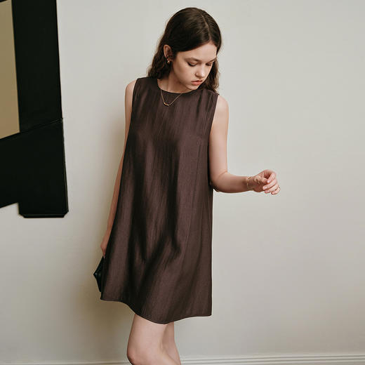 OLrain欧芮儿2025夏季新款咖色法式气质连衣裙立体蝴蝶结装饰长裙 商品图0