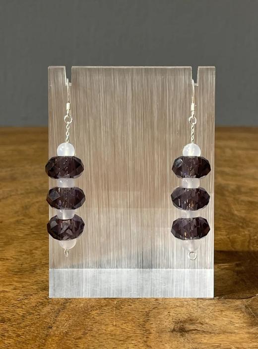 紫晶菱格面扁珠项链与银钩耳坠套组，顺丰包邮 商品图2