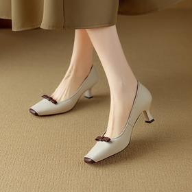 【预售5天】法式通勤ol浅口单鞋拼色蝴蝶结玛丽珍小皮鞋方头小跟高跟鞋女DB&M6165
