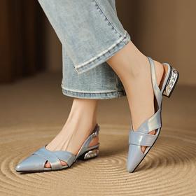 【预售5天】法式粗跟包头时装凉鞋女新款尖头低跟时尚镂空百搭舒适凉鞋女LD&7341