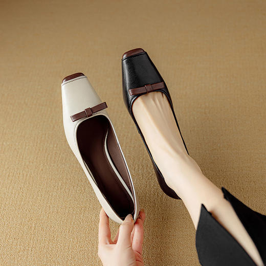 【预售5天】法式通勤ol浅口单鞋拼色蝴蝶结玛丽珍小皮鞋方头小跟高跟鞋女DB&M6165 商品图1