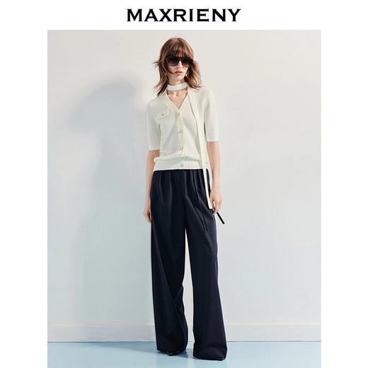 MAXRIENY精致千金风宽松v领飘带毛针织衫25夏款高级气质感上衣女(货号:MF86JA254) 商品图1
