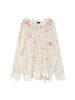 白色镂空针织串纱花朵点缀长款针织衫 商品缩略图0