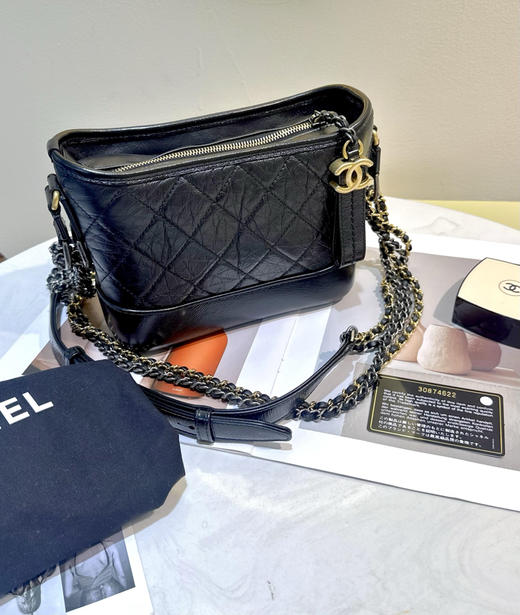 Chanel 小号 黑色 做旧牛皮 菱格纹 流浪包 商品图0