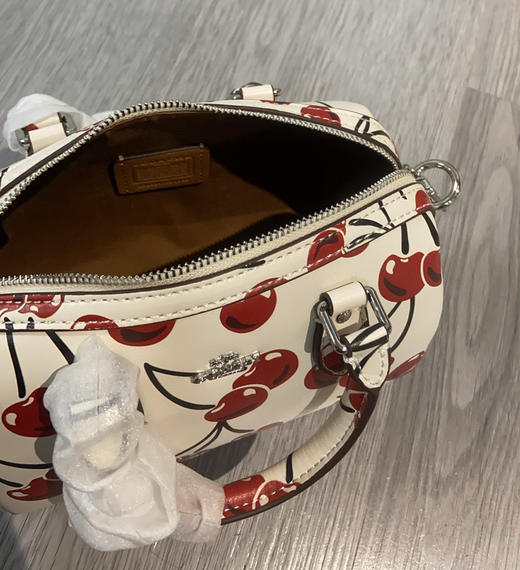 夏季特惠💰430 蔻驰新款CR245樱桃迷你枕头。CY745樱桃，女包RowanPVC新波士顿水桶mini手提斜挎枕头包 尺寸：18×14×8cm 商品图7