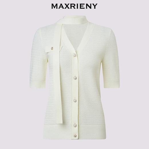 MAXRIENY精致千金风宽松v领飘带毛针织衫25夏款高级气质感上衣女(货号:MF86JA254) 商品图4