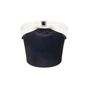 黑色鱼骨修身蝴蝶结撞色抹胸上衣