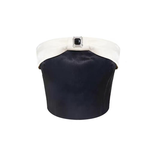 黑色鱼骨修身蝴蝶结撞色抹胸上衣 商品图0