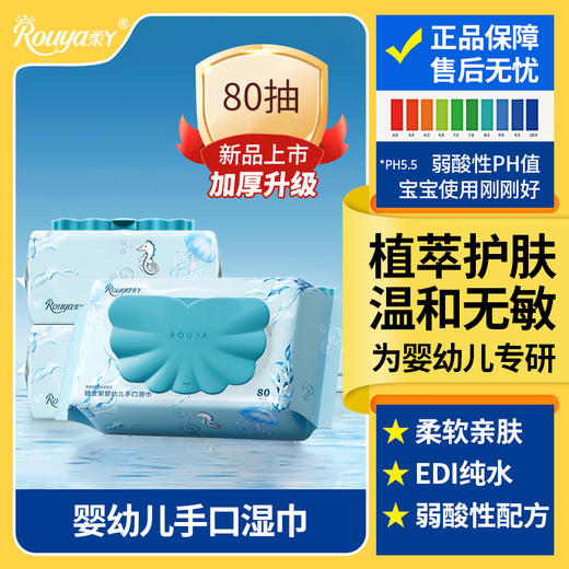 柔丫婴儿手口湿巾新生儿童宝宝一巾多用纯水绵柔巾铂金装 80抽*4包 商品图0