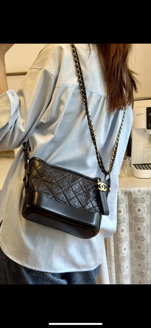 Chanel 小号 黑色 做旧牛皮 菱格纹 流浪包 商品图2