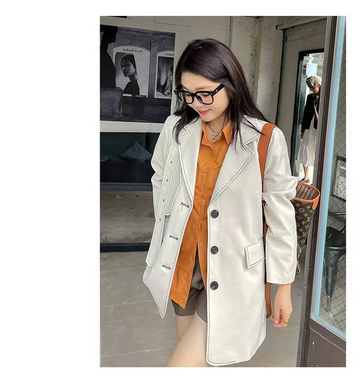 超值购【诗铭洛可】XCY811 撞色明线西服大码复古个性宽松大码外套A15-3 商品图4