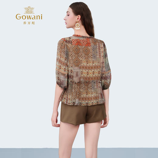 乔万尼2025新品波西米亚风木耳边领100%真丝衬衫上衣ED2C441 商品图4