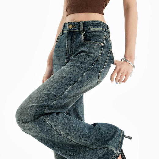 罗蒙女士四季牛仔裤高腰直筒显瘦长裤舒适百搭女牛仔九分裤休闲通勤 商品图3