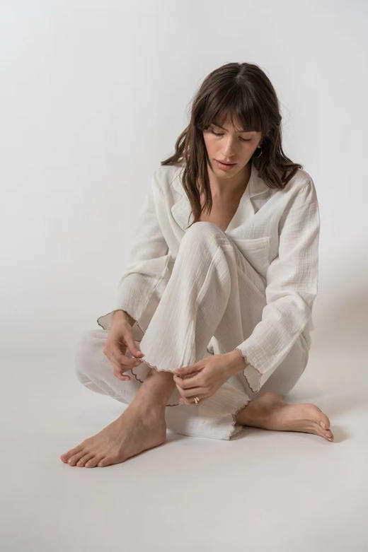 丹麦有机棉刺绣花边女士睡衣双层纱家居服套装 长袖长裤&短袖短裤 商品图7