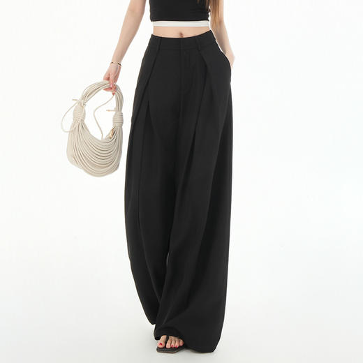 罗蒙女士春夏休闲西裤高腰宽松显瘦阔腿长裤休闲通勤女九分裤 商品图2