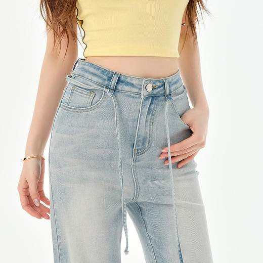罗蒙女士微喇牛仔裤高腰修身显瘦长裤九分裤休闲时尚百搭女裤子 商品图3