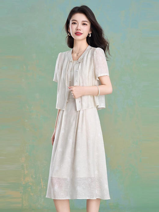 「自」全新升级【铂金会员293/天猫399/差价106】(99447)洛诗琳气质优雅连衣裙套装2025夏季新款国风刺绣背心裙两件套女 商品图3