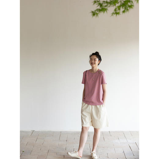 牧衣游原创条纹纯棉T恤女夏轻薄舒适经典新品休闲百搭短袖 小桃夭 商品图2