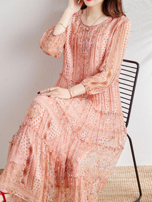 YYY-98863粉丝温柔桑蚕丝高端品牌女装2025夏季新款收腰显瘦真丝印花裙子潮 商品图5