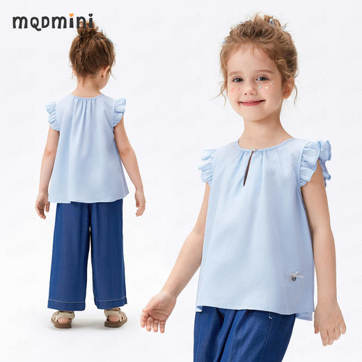 【莱赛尔+亚麻】【90-140】【MQDmini】女童凉感甜美小飞袖衬衣 商品图0