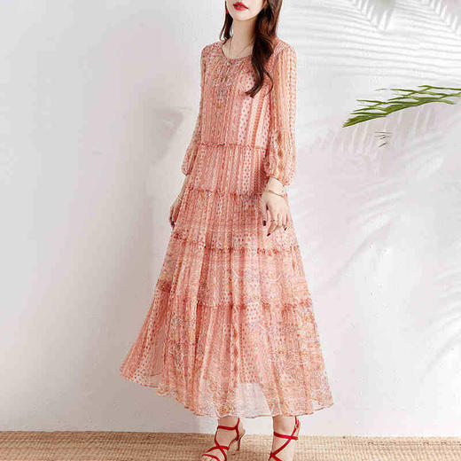 YYY-98863粉丝温柔桑蚕丝高端品牌女装2025夏季新款收腰显瘦真丝印花裙子潮 商品图0