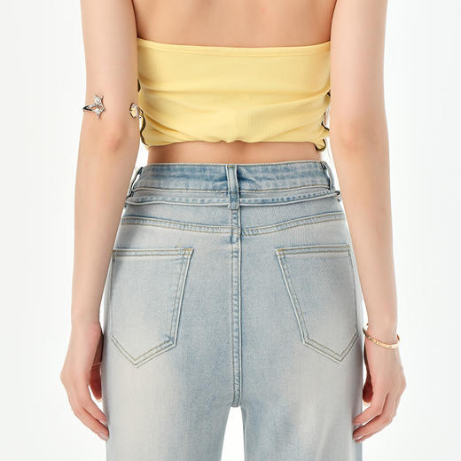 罗蒙女士微喇牛仔裤高腰修身显瘦长裤九分裤休闲时尚百搭女裤子 商品图4