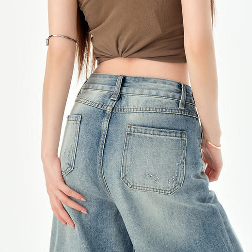 罗蒙女士高腰百搭阔腿牛仔裤女春夏浅蓝复古宽松显瘦时尚百搭直筒裤子 商品图4