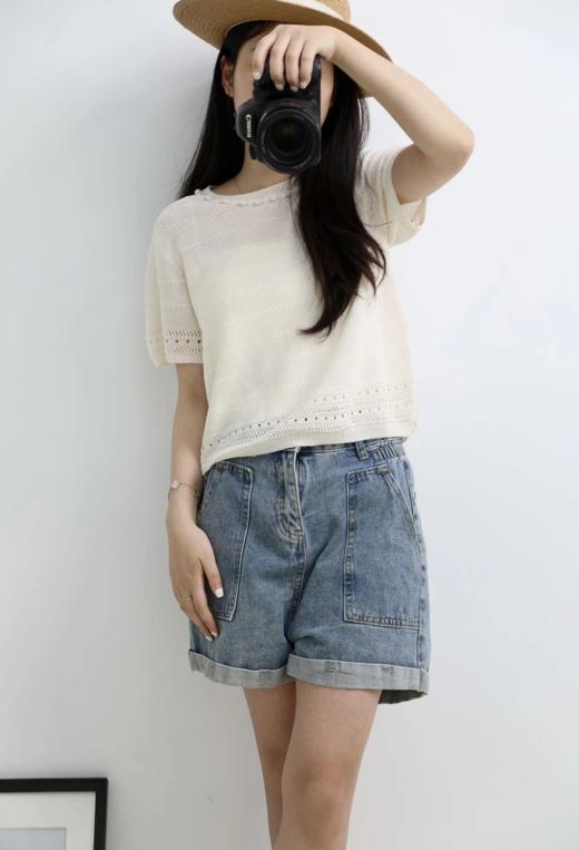 LPIUTY品牌直发！罗马夏日季风白~和纸纱镂空针织短袖 B017575 商品图1