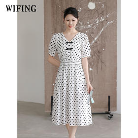 未风白色棉布新中式波点连衣裙女夏2025新款夏季气质收腰遮肚裙子