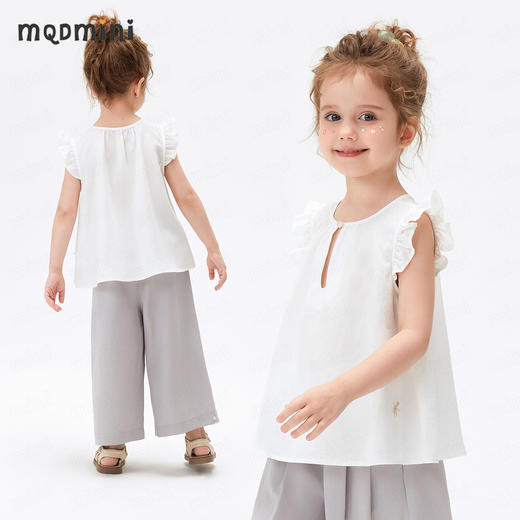 【莱赛尔+亚麻】【90-140】【MQDmini】女童凉感甜美小飞袖衬衣 商品图5