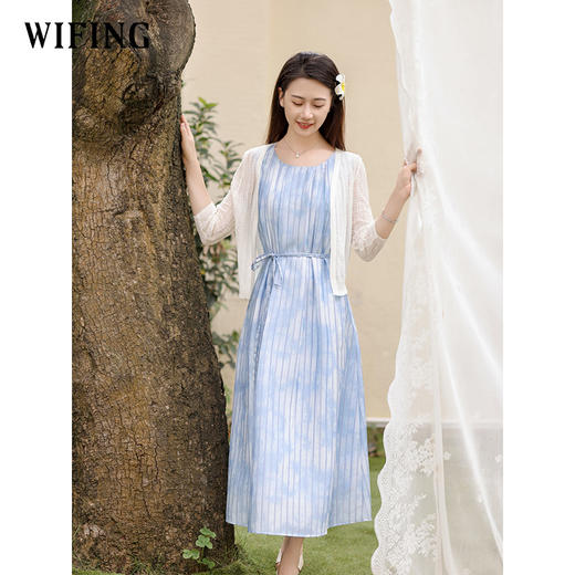 未风蓝色晕染连衣裙2025年新款女装背带裙子女夏季气质圆领背心裙 商品图3