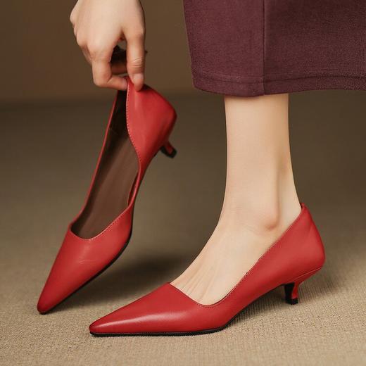 【预售5天】绝美侧空小高跟鞋女低跟中跟真皮时尚气质尖头单鞋MBJR&A6908 商品图5