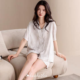 夏季冰雪丝短袖短裤睡衣套装 凉感丝滑可外穿家居服