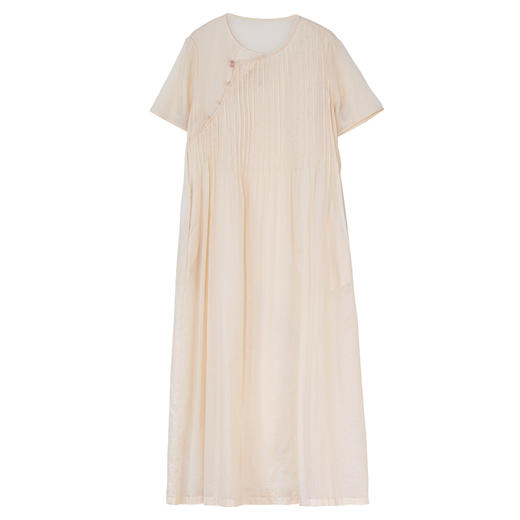 牧衣游原创100支精细纯棉打条连衣裙轻薄复古新中式改良旗袍 三夏 商品图4