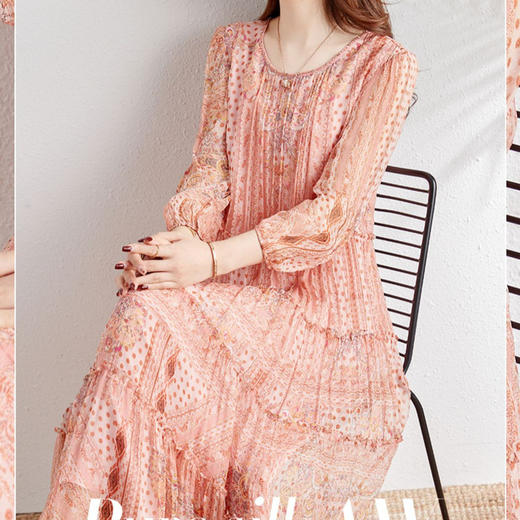 YYY-98863粉丝温柔桑蚕丝高端品牌女装2025夏季新款收腰显瘦真丝印花裙子潮 商品图1