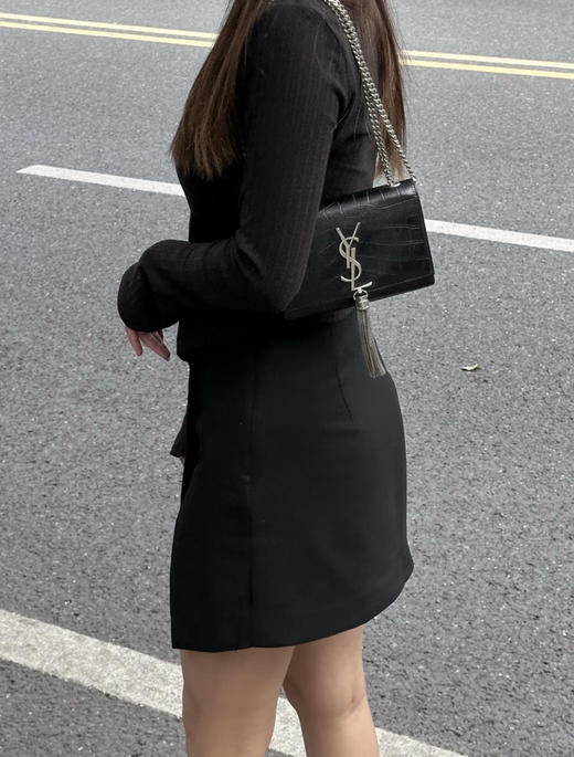 YSL Kate 黑银 鳄鱼压纹 牛皮 mini 流苏 商品图2