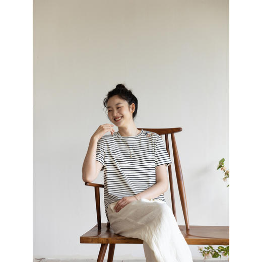 牧衣游原创条纹纯棉T恤女夏轻薄舒适经典新品休闲百搭短袖 小桃夭 商品图1