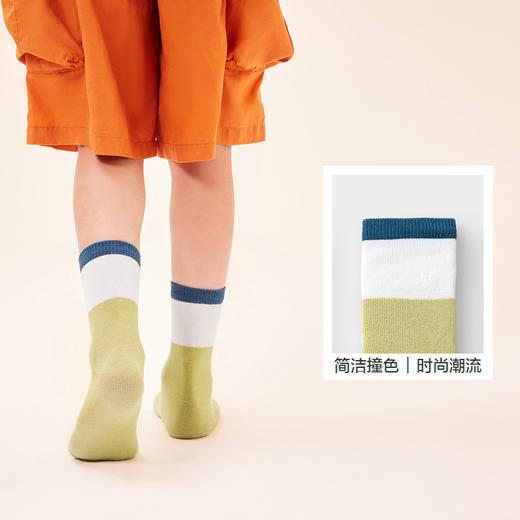 巴拉巴拉儿童袜子棉秋季新款百搭撞色学生袜男童女童中筒袜五双装 商品图3