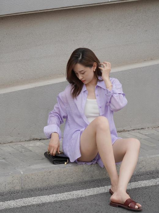 治愈贵妇紫老钱风棉麻衬衫防晒衫 商品图3