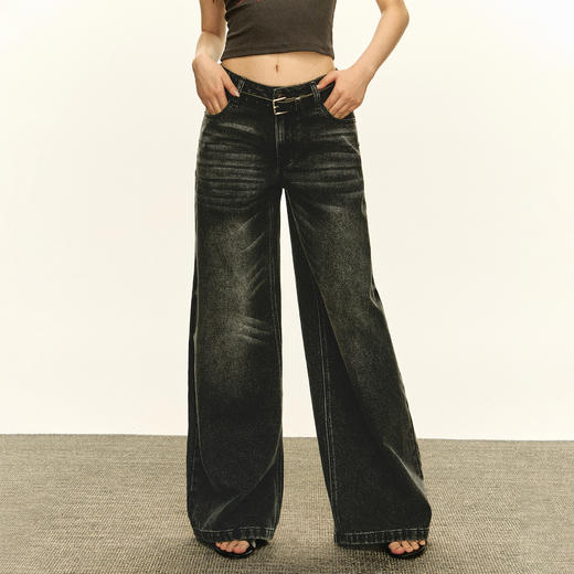 Ariseism 美式复古水洗牛仔裤女2025夏季新款修身休闲长裤子 商品图0