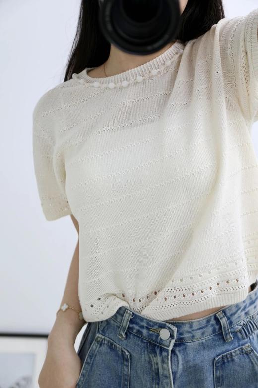LPIUTY品牌直发！罗马夏日季风白~和纸纱镂空针织短袖 B017575 商品图2