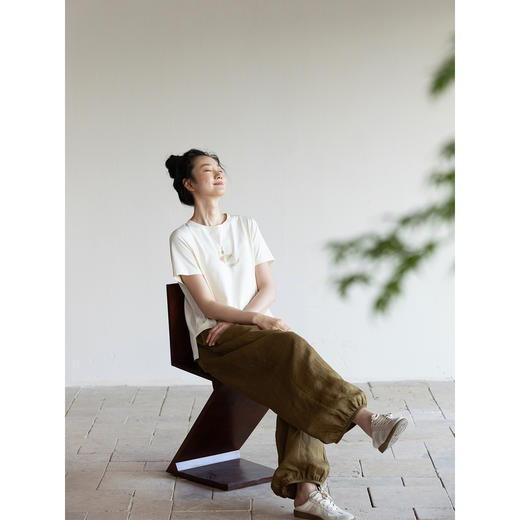 牧衣游原创 净色苎麻裤子轻薄通透清凉舒适文艺宽松休闲裤 玫花 商品图3