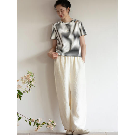 牧衣游原创 汉麻净色休闲裤轻薄清凉宽松简约百搭直筒长裤 入松林 商品图3