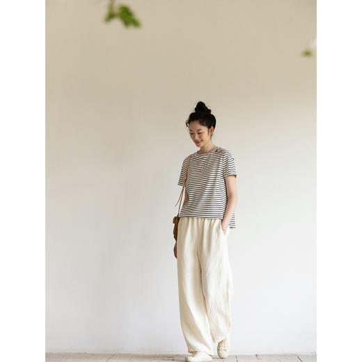 牧衣游原创 汉麻净色休闲裤轻薄清凉宽松简约百搭直筒长裤 入松林 商品图2