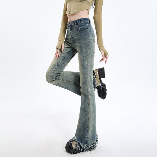 罗蒙女士四季款微喇牛仔裤休闲时尚百搭女长裤高腰显瘦牛仔裤 商品图3