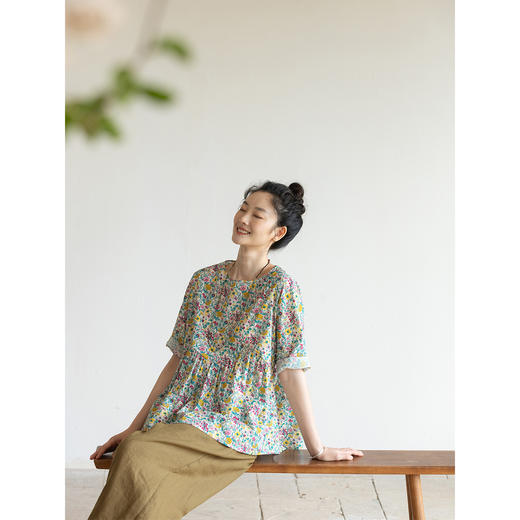 牧衣游原创 小碎花纯棉套头衫轻薄慵懒随性设计感文艺上衣 知云意 商品图1