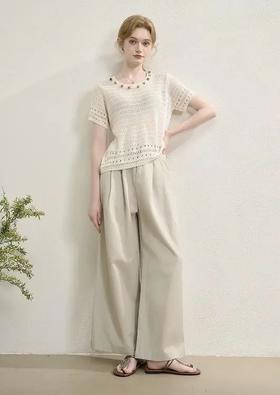 LPIUTY品牌直发！罗马夏日季风白~和纸纱镂空针织短袖 B017575