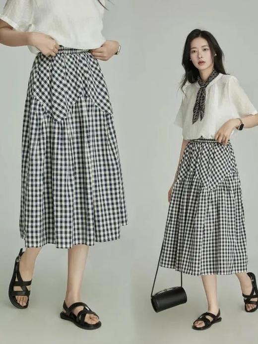 亚麻棉格纹半身裙 C21925112 商品图0